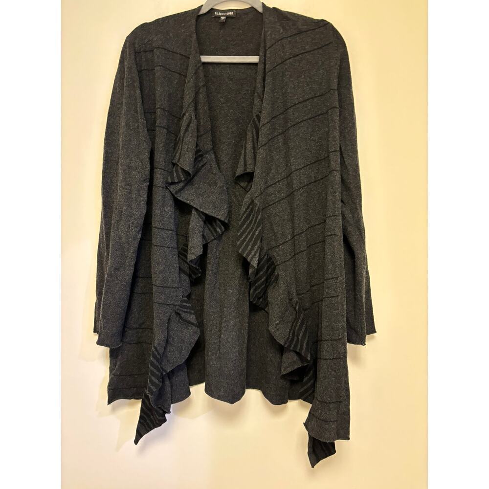 Eileen Fisher Merino Wool Cashmere Sweater Cardigan Gray